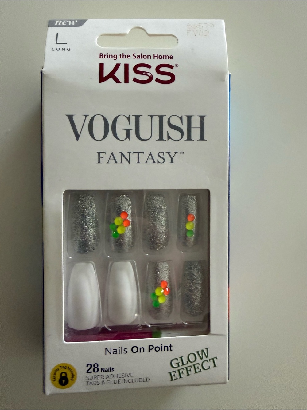 KISS Voguish Fantasy Glow Effect Silver Press-On Nails with Neon Dots